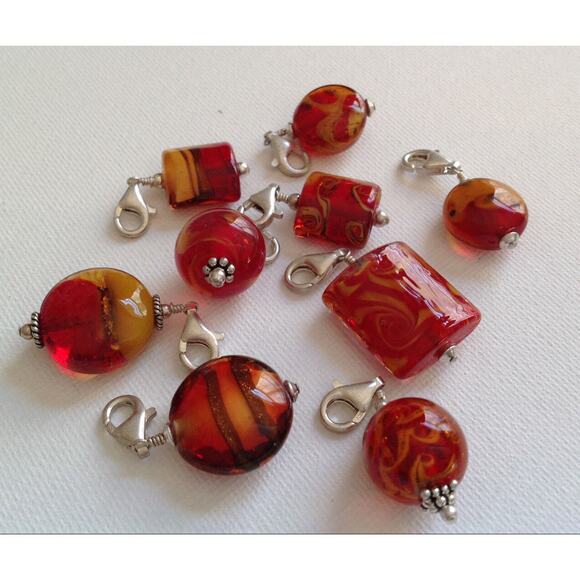 Lela Belle Hand Blown Murano Glass Beads - Set of 9 - Shades of Red & Gold A4 - Picture 1 of 12